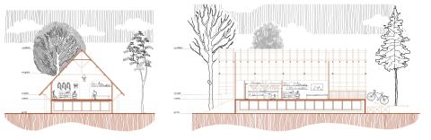 A drawing illustrates two of the modular, prefabricated homes.