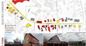 A photo spread depicts a map of a street in Ukraine, and photos of buildings.