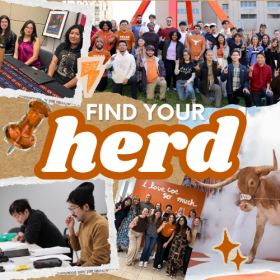 "Find Your Herd" text with photos of graduate students