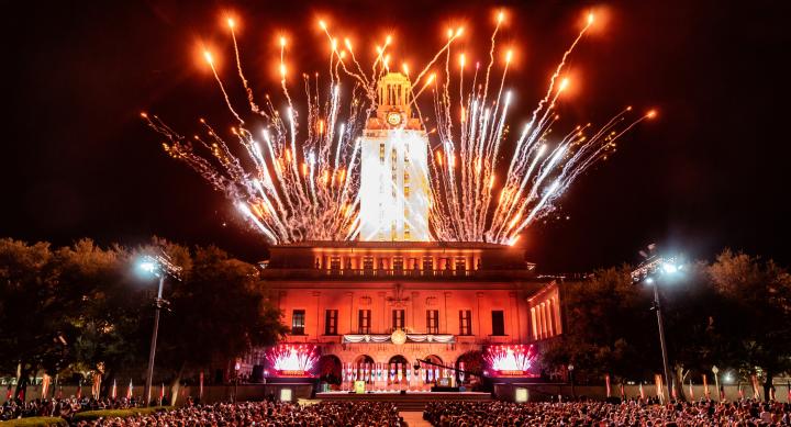 UT Tower and fireworks