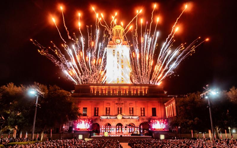 UT Tower and fireworks